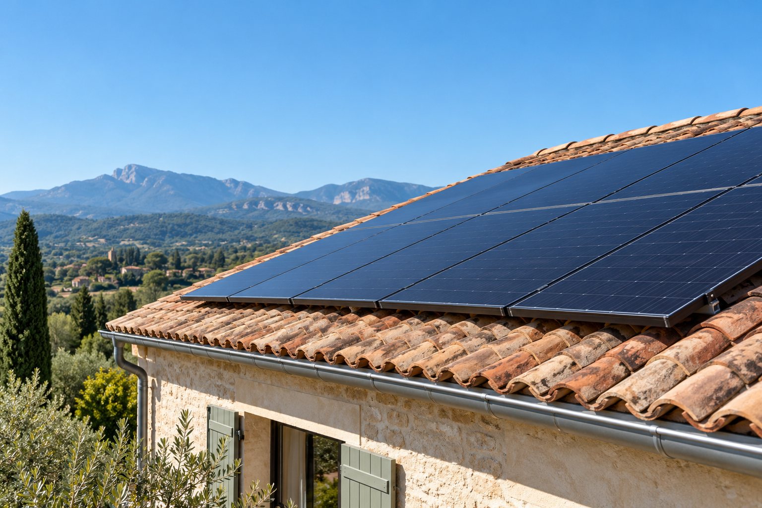 Panneaux photovoltaïques posés sur la toiture d’une maison