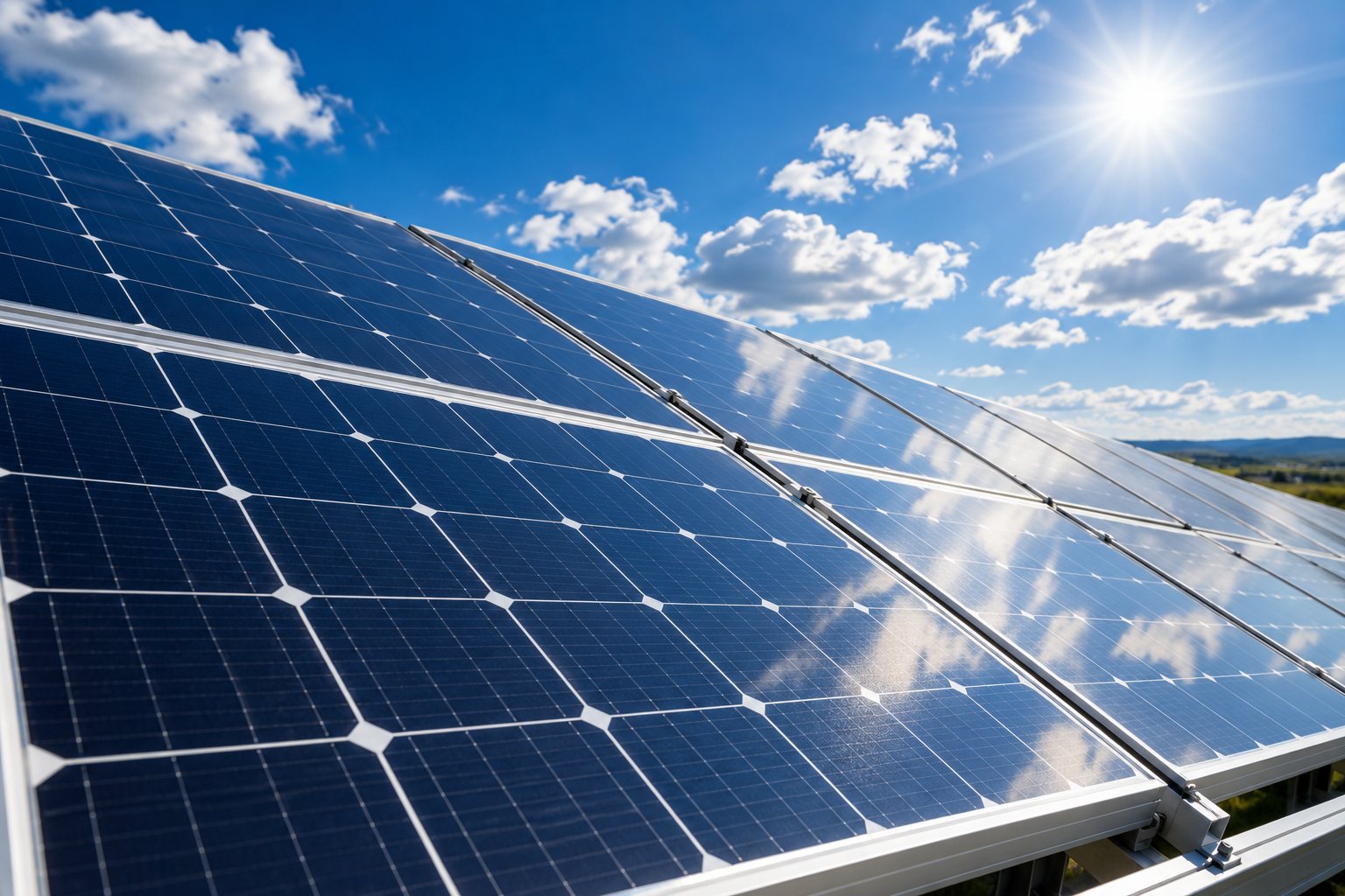 Rangées de panneaux solaires sous un ciel bleu